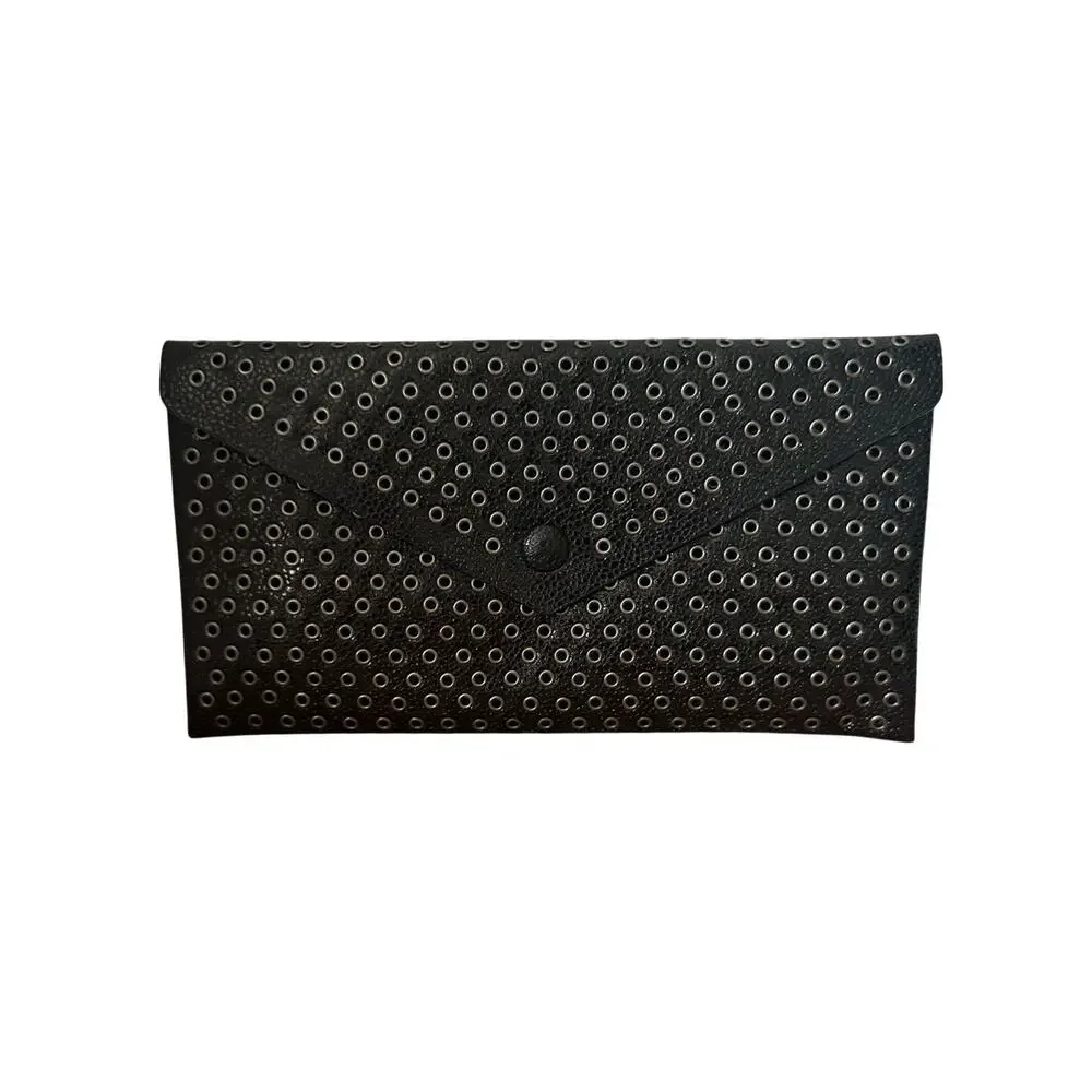 Azzedine Alaïa Studded Leather Envelope Clutch Black Silver-tone Grommets Rare